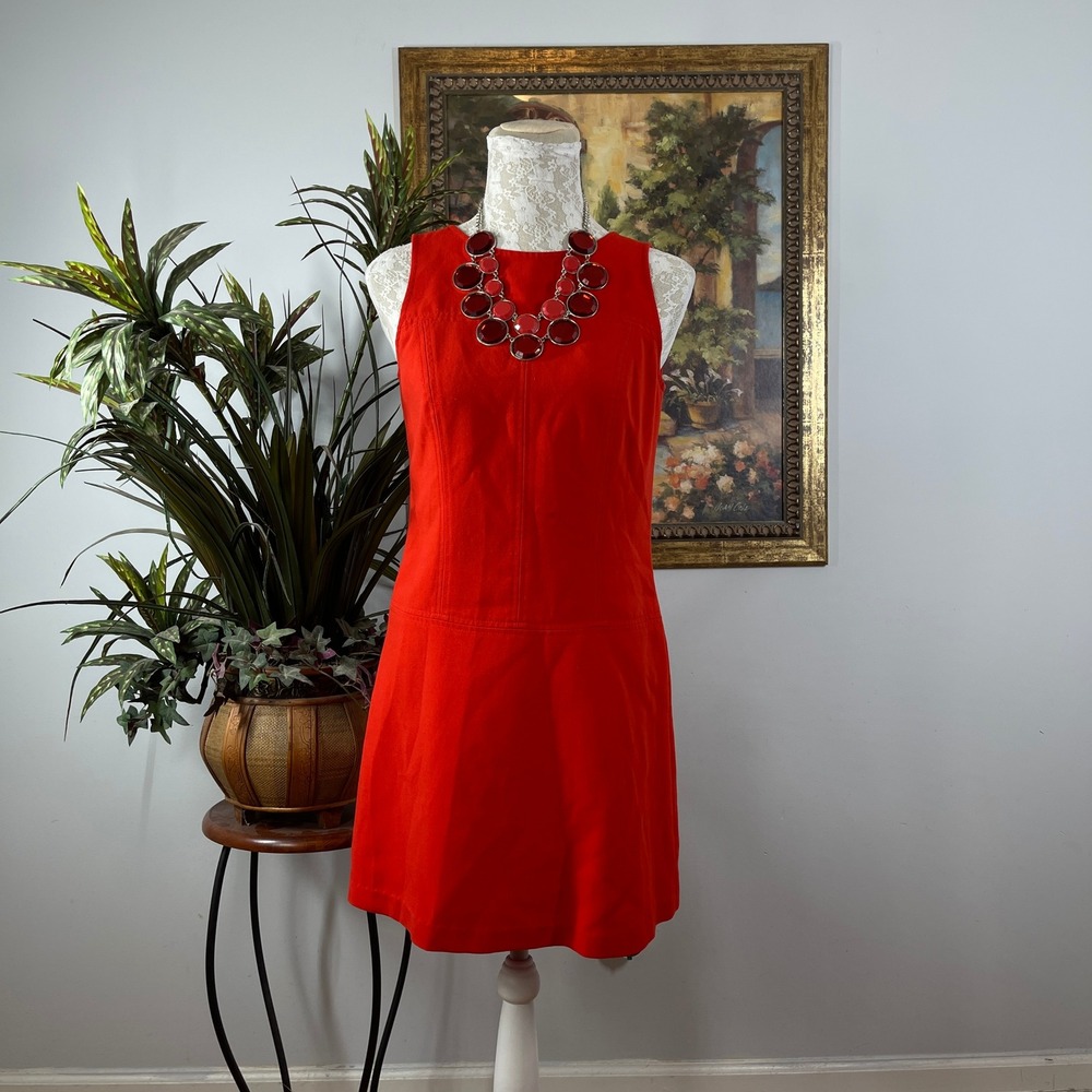 LOFT Shift Dress Women 2P Red Polyester Rayon Sleeveless Back Zip Mini